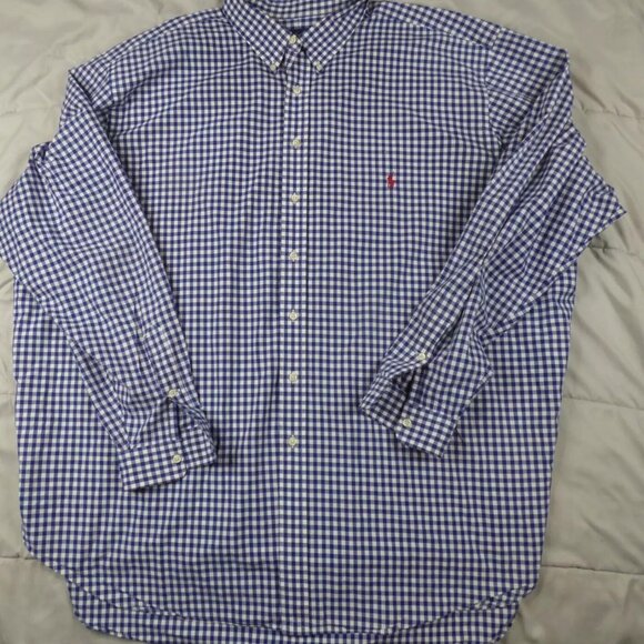 Polo Ralph Lauren Long Sleeve Blue White Gingham Button Down Shirt Men's 4XLT - Picture 4 of 4